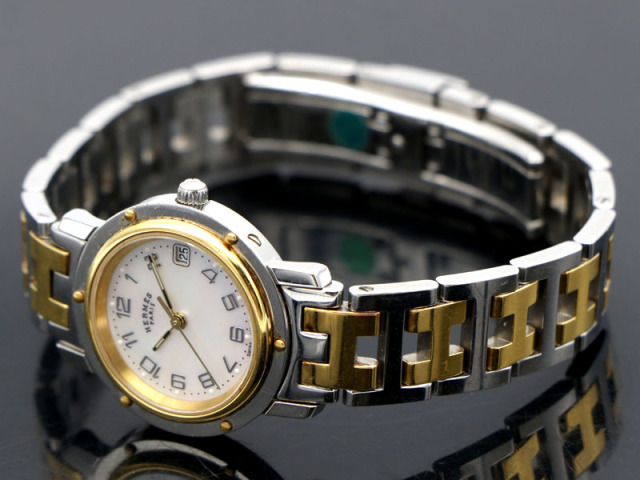 エルメス HERMES 】 腕時計 クリッパー CL4.220 GP/SS クォーツ