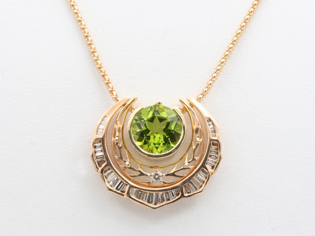 【 ピンクゴールド K18PG 】 ペンネック ネックレス ペリドット3.00ct ダイヤモンド0.45ct 10.2g レディース ☆新着 1270-0