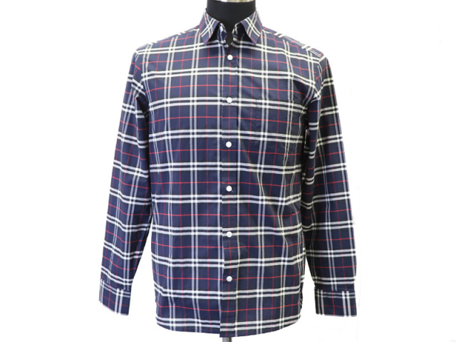 バーバリー Burberry ノバチェック 長袖 シャツ サイズm ブルー メンズ 新着 0