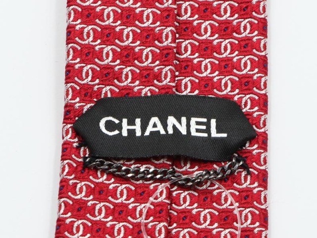 新着 Chanel シャネル シルク100 ネクタイ ココマーク 総柄 ロゴ レッド 0