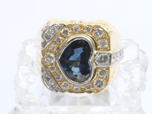 【 イエローゴールド プラチナ / K18YG PT900 】 リング サファイア4.03ct ダイヤ1.85ct 31.9g 15.5号 レディース ソーティング 01433-0