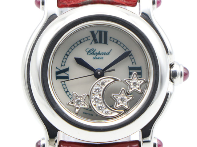 【 ショパール Chopard 】 腕時計 27/8250-23 ハッピースポーツ スタームーン SS/革 クォーツ ホワイト文字盤  レディース □新着 70250-2