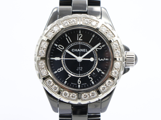 【 シャネル CHANEL 】 腕時計 J12 Ｈ1173 黒セラミック 純正24Pダイヤベゼル 33ｍｍ デイト クォーツ レディース 保 箱 □新着 00549-0
