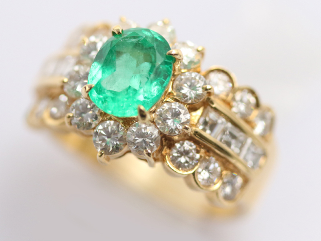 【 イエローゴールド K18YG 】 指輪 リング エメラルド1.65ct ダイヤモンド0.52ct 10.8g 19号 レディース ソーティング ☆新着 70056-1