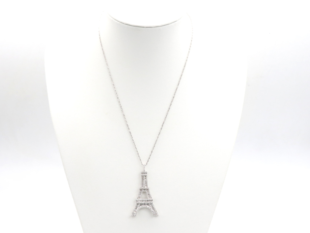 【 ホワイトゴールド/プラチナ K18WG/PT850 】 ペンダントネックレス エッフェル塔  ダイヤモンド 2.65ct 11.9g レディース ☆新着 70059-2