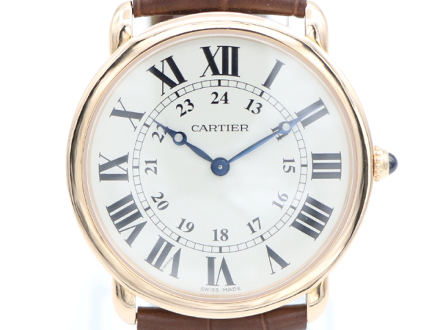 【 カルティエ CARTIER 】 腕時計 W6800251 ロンドルイ K18PG/革 手巻き 裏スケ メンズ 新着 70113-3