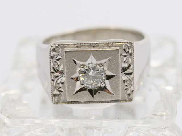 【 PT900 プラチナ 】 メンズ ジュエリー 指輪 リング ダイヤ 0.35ct 17号 18.0g 印台 ☆新着 70139-3