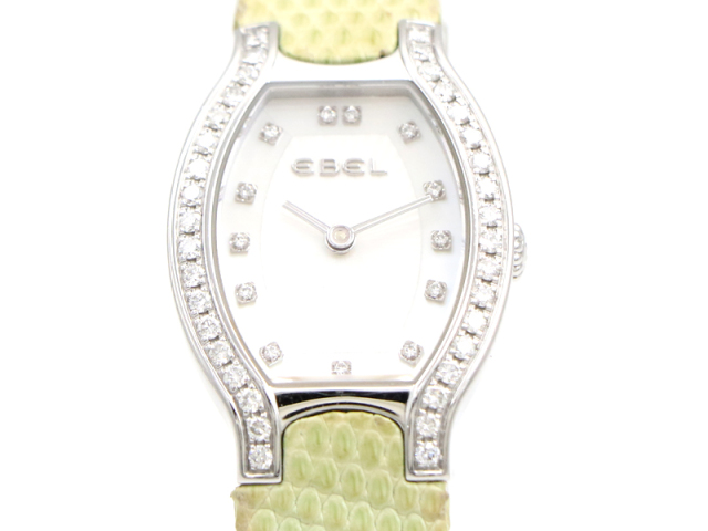 【 エベル EBEL 】 腕時計 ベルーガ 9656G28-10 シェル文字盤 SS/革 ダイヤ13P ダイヤベゼル クォーツ 箱 レディース □新着 70246-22