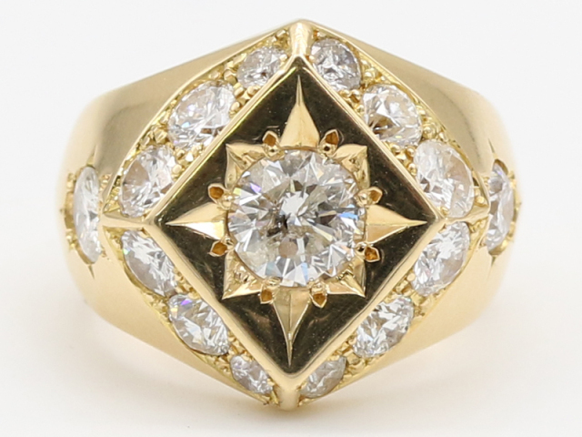 【 イエローゴールド K18YG 】指輪 メンズリング ダイヤ 1.533ct ダイヤ4.12ct 35.8g 22号 メンズ ☆新着 70290-1