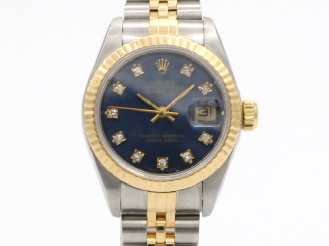 【 ロレックス ROLEX 】 69173G デイトジャスト 1976年製 YG/SS 10Pダイヤ 自動巻 デイト 文字盤ブルグラ レディース □新着 76064-1