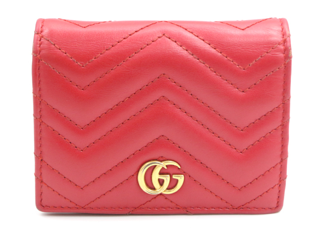 【 グッチ GUCCI 】466492 二つ折れ財布 GGマーモント レッド レディース 〇新着 76159-4