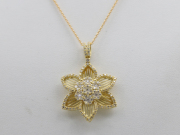 【 イエローゴールド K18YG 】 ペンネック ダイヤ1.12ct フラワーモチーフ 45cm アジャスターチェーン 11.0g ☆新着 00280-0