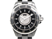 【 シャネル CHANEL 】 腕時計 J12 H1757 純正ダイヤ 12Pダイヤ 黒セラミック/SS 自動巻 デイト 保 箱 メンズ □新着 76018-1