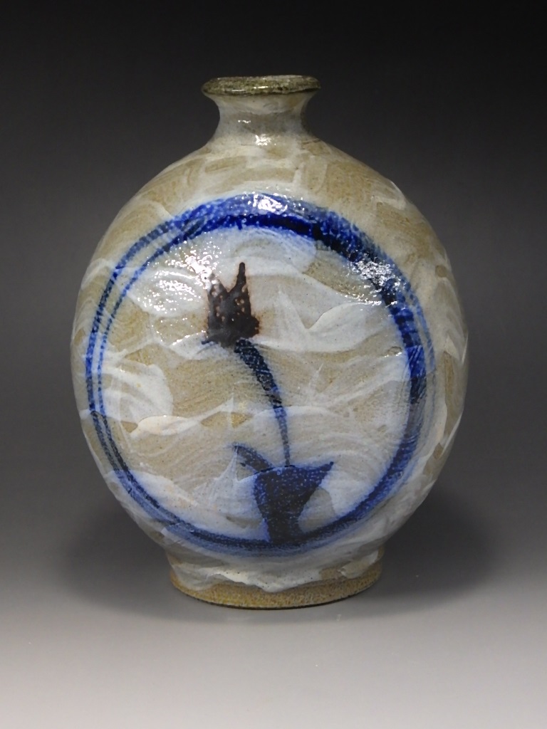 薄田浩司（益子焼刷毛目色絵扁壺花入れ）