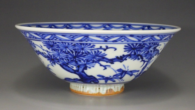 平安泰湖（京都染付松竹梅抹茶茶碗）