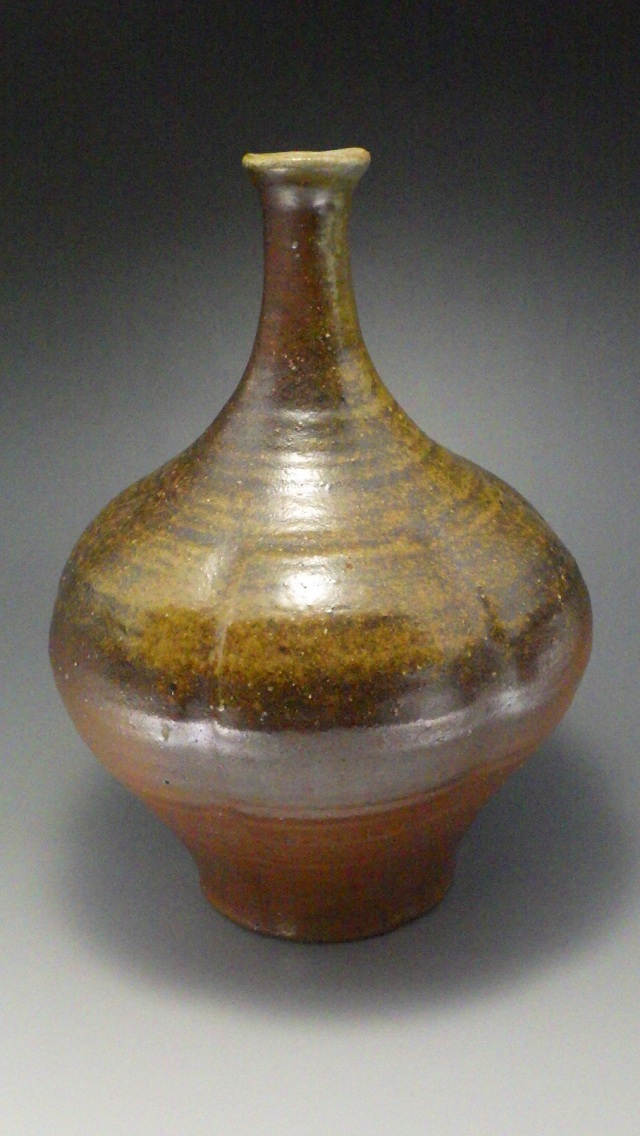 3代藤原楽山（備前焼大振黄ゴマ花入れ）