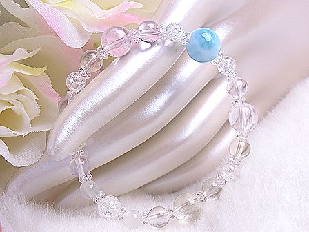 ラリマー ブレスレット ☆ 宝石質クンツァイト ＆ ムーンストーン ☆ （１点もの）