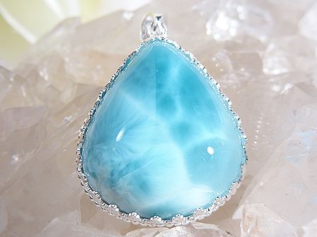 ラリマー ペンダント ☆ ドロップ （30.5mm×26.5mm） シルバーチェーン付き 【Atropos コレクション】