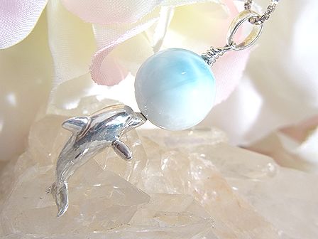 ラリマー ＆ イルカ ペンダント ☆ シルバーチェーン付き！ 【 Ryu コレクション】 ☆ 送料無料！