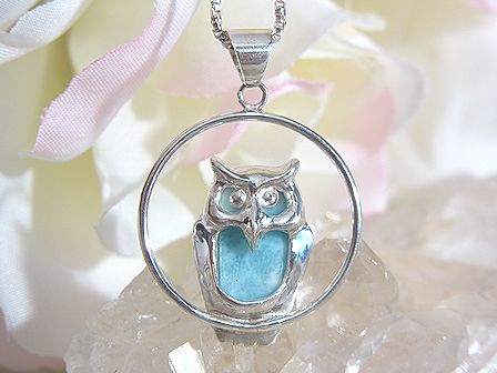 ラリマー ＆ フクロウ ペンダント ☆ シルバーチェーン付き！ 【 Ryu コレクション】 ☆ 送料無料！