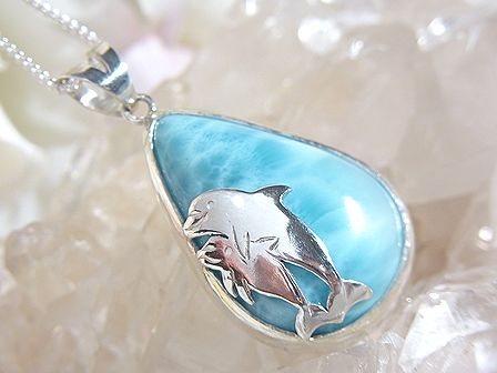 ラリマー ＆ イルカ ペンダント ☆ シルバーチェーン付き！ 【 Ryu コレクション】 ☆ 送料無料！