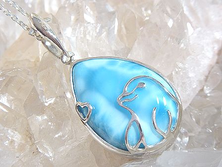 ラリマー ＆ イルカ ペンダント ☆ シルバーチェーン付き！ 【 Ryu コレクション】 ☆ 送料無料！