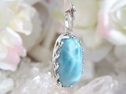 ラリマー ＆ イルカ ペンダント ☆ シルバーチェーン付き！ 【 Ryu コレクション】 ☆ 送料無料！