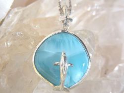 ラリマー ＆ イルカ ペンダント ☆ シルバーチェーン付き！☆ 【 Ryu コレクション】 ☆ 送料無料！
