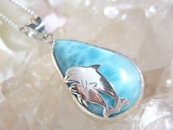 ラリマー ＆ イルカ ペンダント ☆ シルバーチェーン付き！ 【 Ryu コレクション】 ☆ 送料無料！