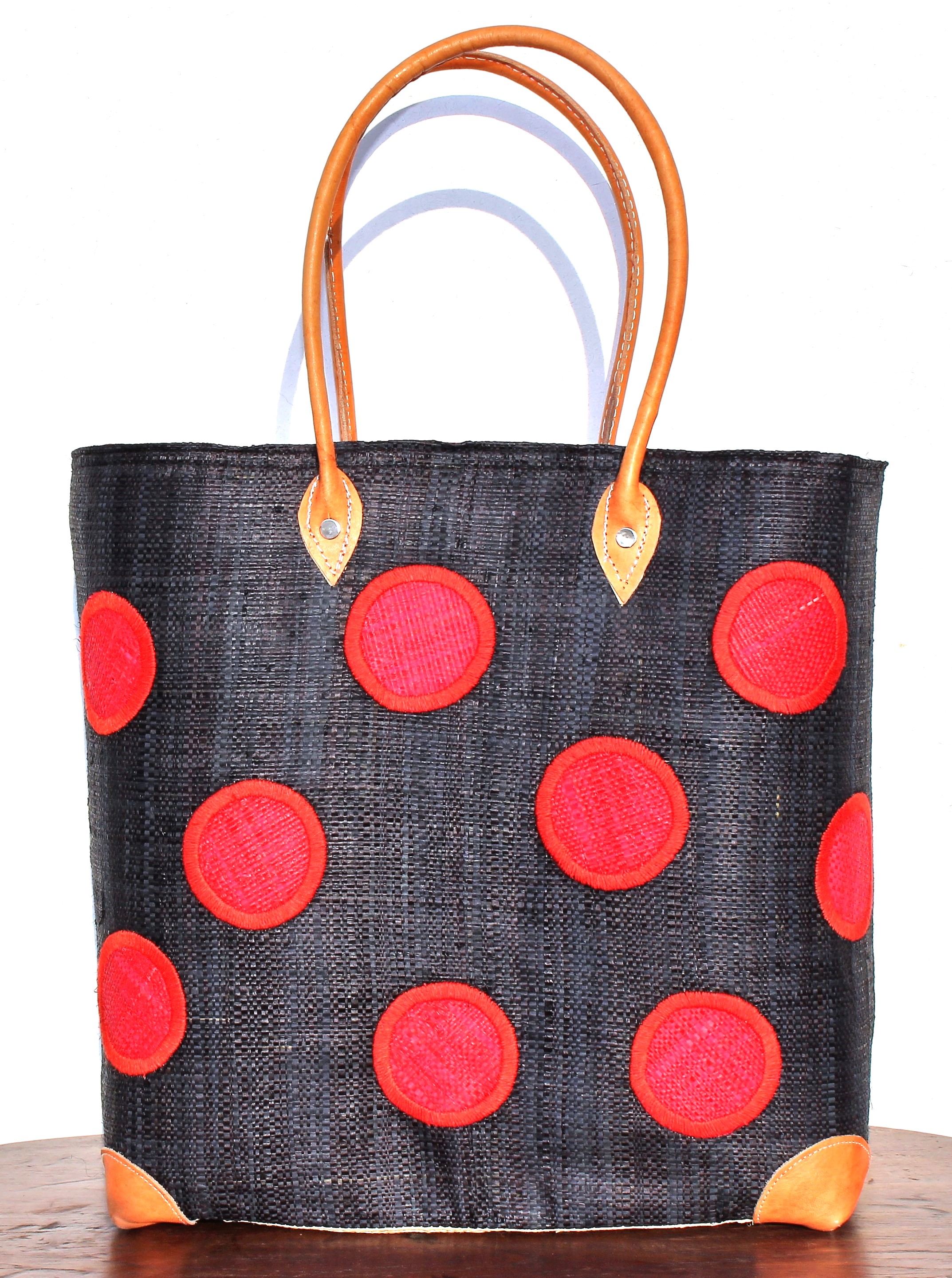 フレンチマルシェバッグ 水玉 ブラック Lサイズ