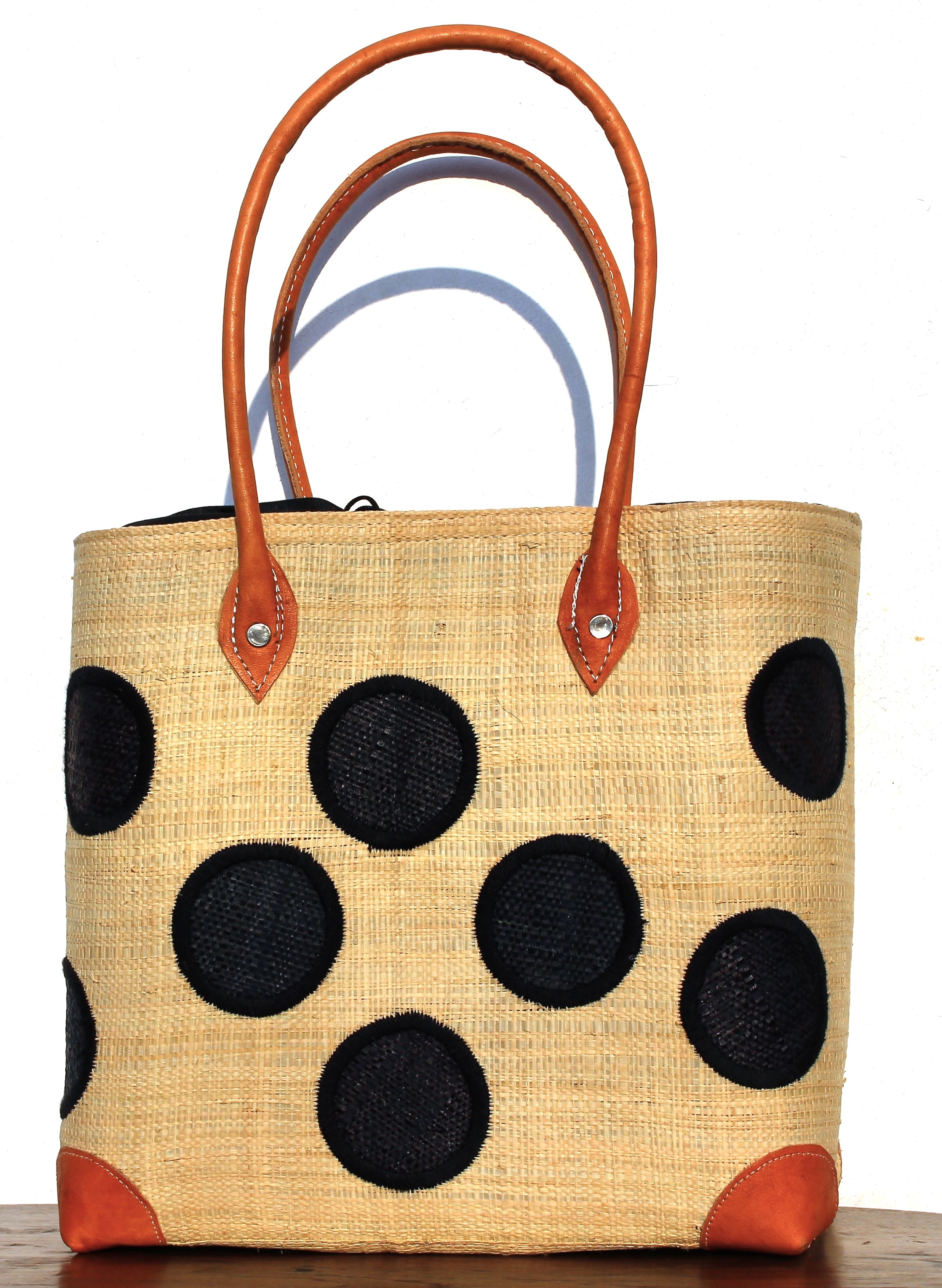 フレンチマルシェバッグ 水玉 ナチュラル Mサイズ