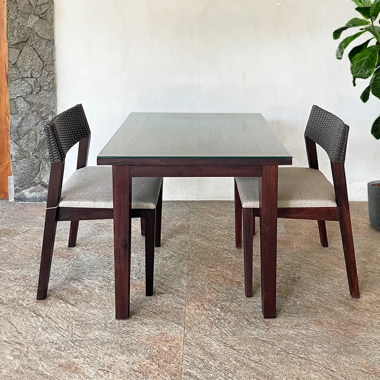 無垢のチーク材とラタンのコンビネーションが美しいシンセティックラタン スクエアダイニングテーブル [Alam Sari アラムサリ] 【AS-258W80】 セミオーダー対応