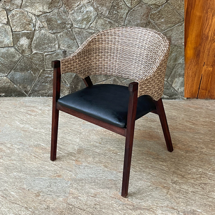 モダンでスタイリッシュなアジアンダイニングチェア チーク＆シンセティックラタン ダイニングチェア（ナチュラル） [Alam Sari アラムサリ] 【AS-309SCC】