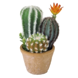 フェイクグリーン 花サボテン寄せ植え ラウンドポット S