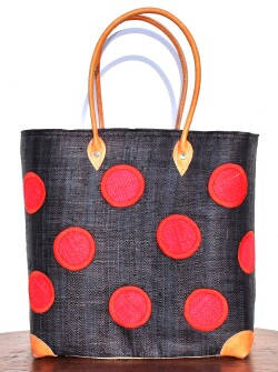 フレンチマルシェバッグ 水玉 ブラック Lサイズ