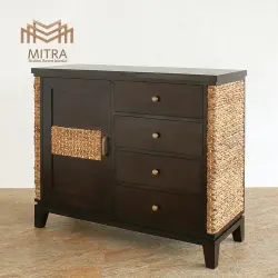 扉と側面にヒヤシンスをあしらったリゾートスタイル 【受注生産品】ウォーターヒヤシンス キャビネット 片扉／幅105cm　[MITRA ミトラ] 【LHCB-01R】