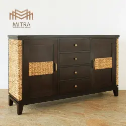 扉と側面にヒヤシンスをあしらったリゾートスタイル ウォーターヒヤシンス 大容量キャビネット 両扉／幅150cm [MITRA ミトラ] 【LHCB-02】