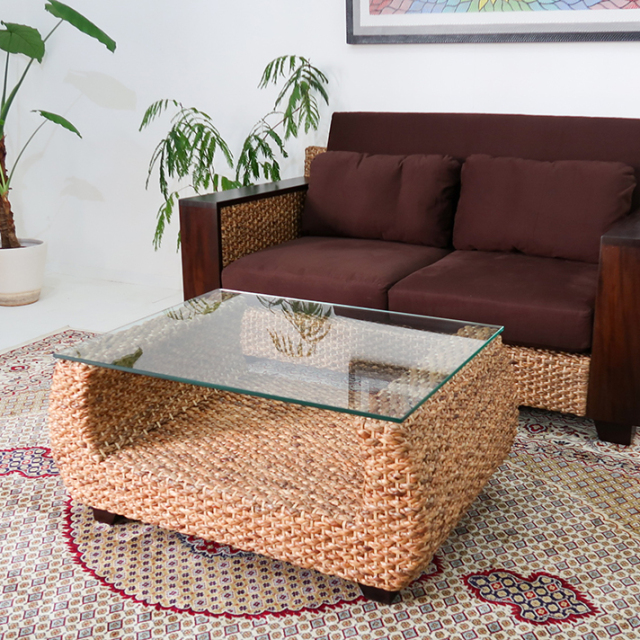 ウォーターヒヤシンステーブル ガラス天板付き リゾート ウォーター