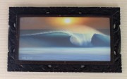 バリ　バリアート　Goes＆Windy 木彫り　油絵 バリアート Goes＆Windy作 波の絵画 木彫りフレーム付 73cm×43cm