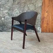 モダンでスタイリッシュなアジアンダイニングチェア チーク＆シンセティックラタン ダイニングチェア（ダークブラウン） [Alam Sari アラムサリ] 【AS-309SBR】