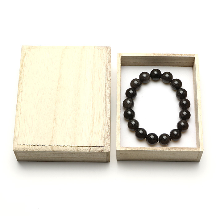 ブレスレット 黒水晶 12mm 17玉 （手磨き） （黒平鉱山産） （純国産） 原石付 No.10 《証明書付》