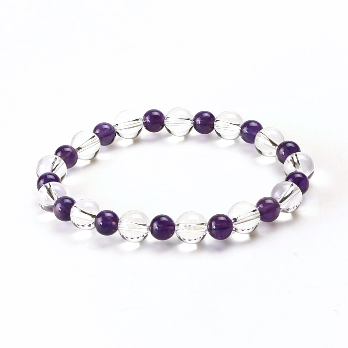 ブレスレット 水晶 8φ 13玉+アメジスト 6φ 13玉 （アソート） No.1