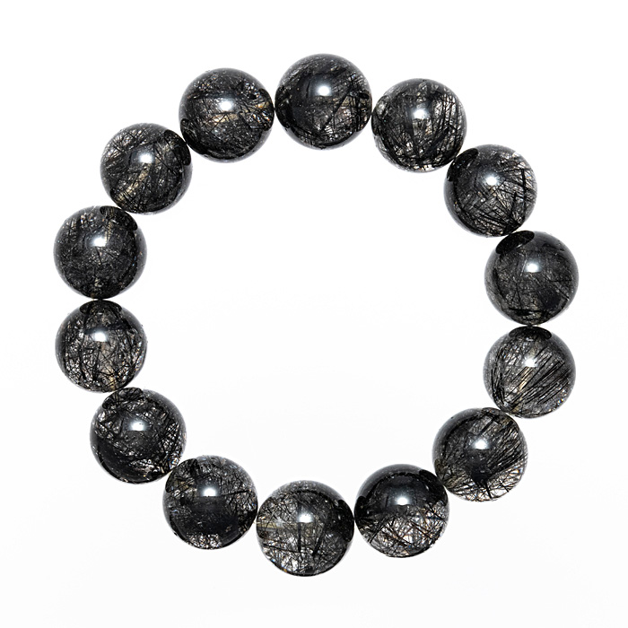 ブレスレット ブラックルチルクォーツ 16.5mm 14玉 No.36