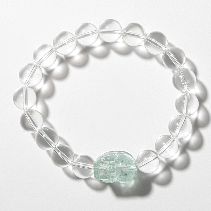 ブレスレット 貔貅（ヒキュウ） （ベリル／ブラジル産） + 水晶 10mm 18玉 No.4