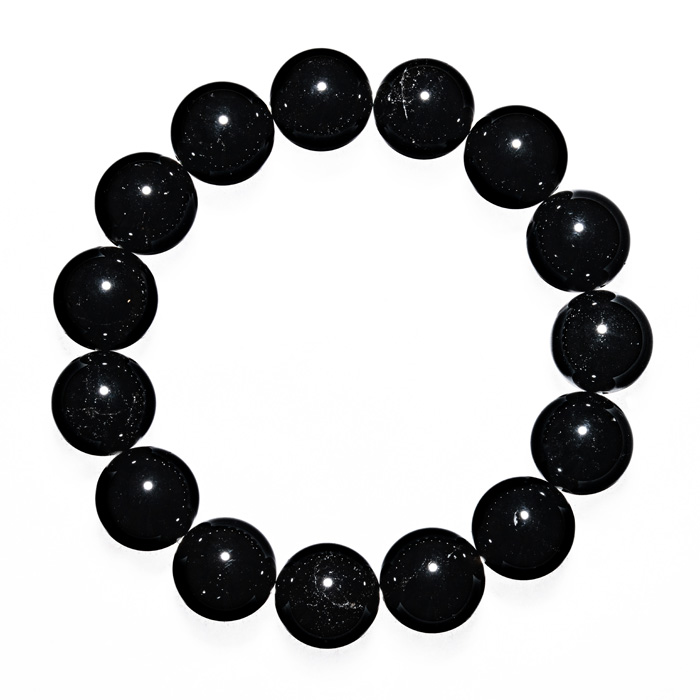 ブレスレット 黒水晶（モリオン） 14mm 15玉 （アソート） No.17 《鑑別書付》