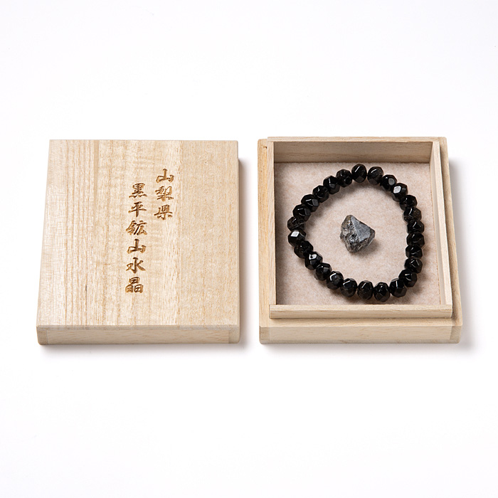 ブレスレット 黒水晶 4A 連摺りカット 9mm 26玉 （一級宝石研磨士 佐野敏幸氏作） （黒平鉱山産）（純国産） 原石付 No.30 《ギャランティーカード付》