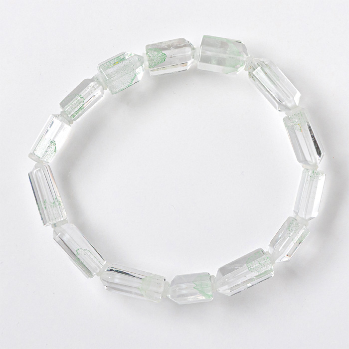 ブレスレット 水晶 グリーンファントムクォーツ （マダガスカル産） カット （ポイント繋） No.13