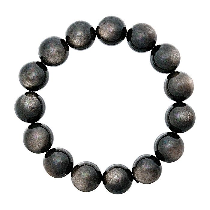 ブレスレット シルバーオブシディアン （メキシコ産） 14mm 15玉 No.3