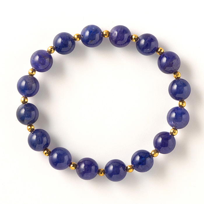 ブレスレット タンザナイト （タンザニア産） 8.5mm 16玉 + K18ミラーボール 16玉 No.12