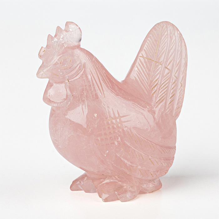 甲府彫刻 トリ （ローズクォーツ） No.41